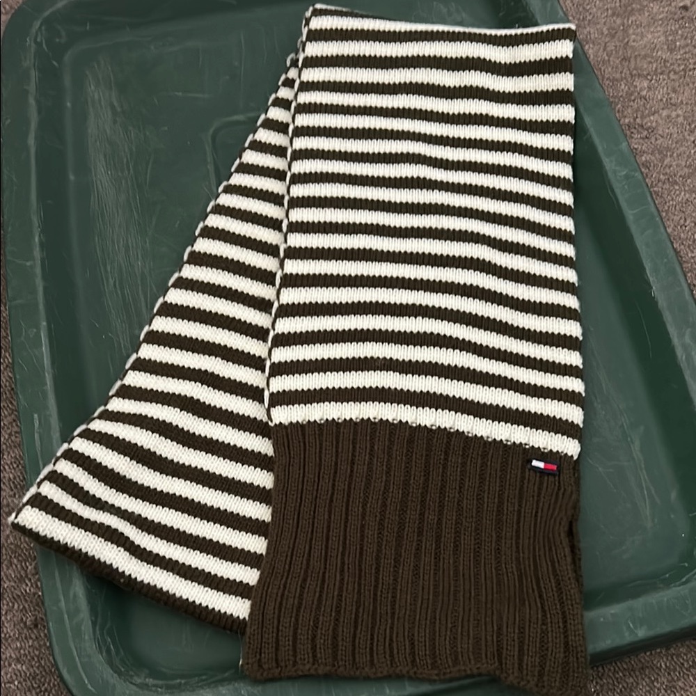 Tommy Hilfiger Brown and White Striped Scarf